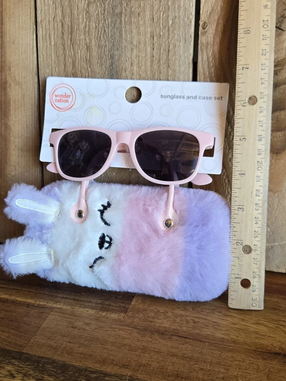 Wonder Nation Kids Bunny Sunglasses & Plush Carrying Case Set Pastel Pink Purple